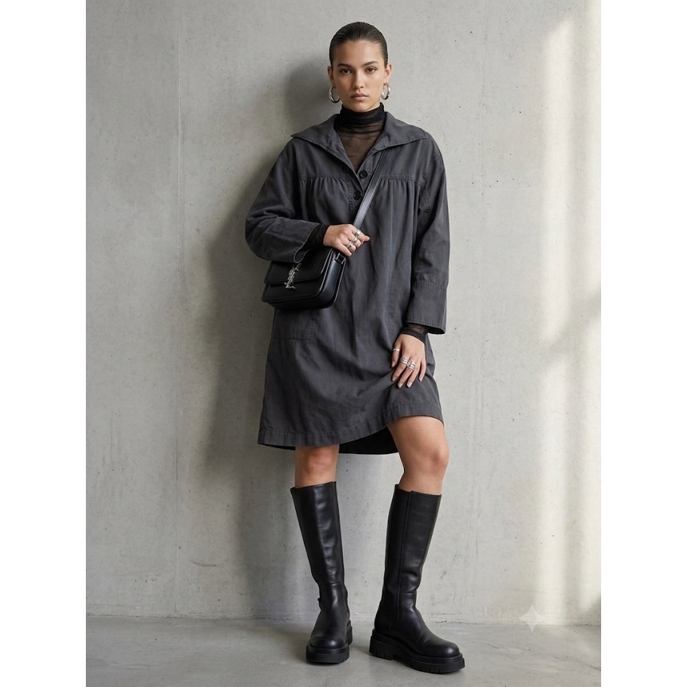 Vintage Yves Saint Laurent Rive Gauche Smock Dress Coat Charcoal Size 36 US 4-6